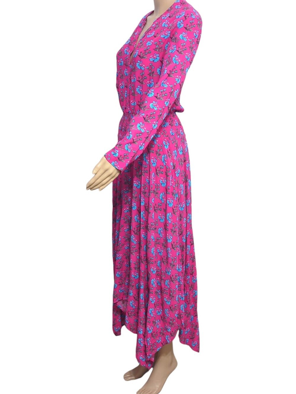 Maje Rayina Floral Asymmetrical Midi Dress Pink Romantic Resort Size S - Picture 3 of 8